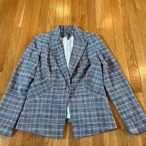 WHBM White House Black Market Plaid One Button Career Jacket Blazer Women's Sz 4